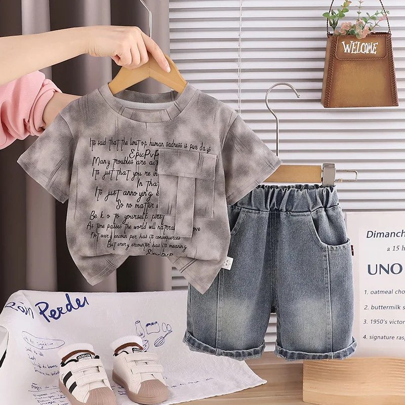 Фото Детская одежда, комплекты одежды для малышей, летние повседневные детские комплекты из 2 предметов для маленьких девочек и мальчиков, модная футболка + шорты, От 1 до 5 лет №2