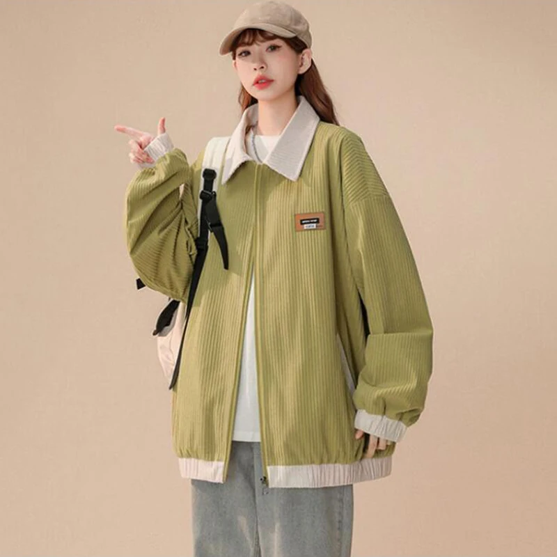 

Женская Вельветовая куртка на весну и осень, новинка, модное корейское свободное однобортное пальто, женское повседневное пальто, женские топы