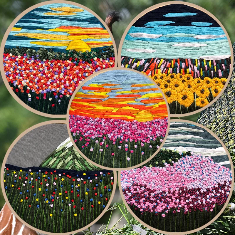 

Awesome Sunglow Embroidery Kit DIY Needlework Garden Scence Needlecraft for Beginner Cross Stitch Artcraft(With Hoop)