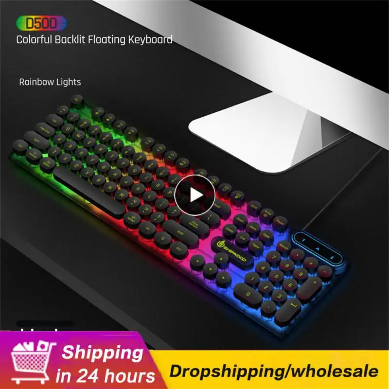 

Colorful D500 Glow Keyboard 104 Keys Mechanical Illuminated Keyboard Wired Abs Mechanical Punk Keyboard For Electronic Games
