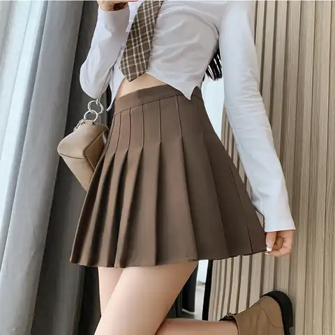 MOVOKAKA Ladies Spring Summer Sexy Pleated Skirts Women High Waist Solid Color A-line Skirt For Girl Student Kawaii Skirt Korean