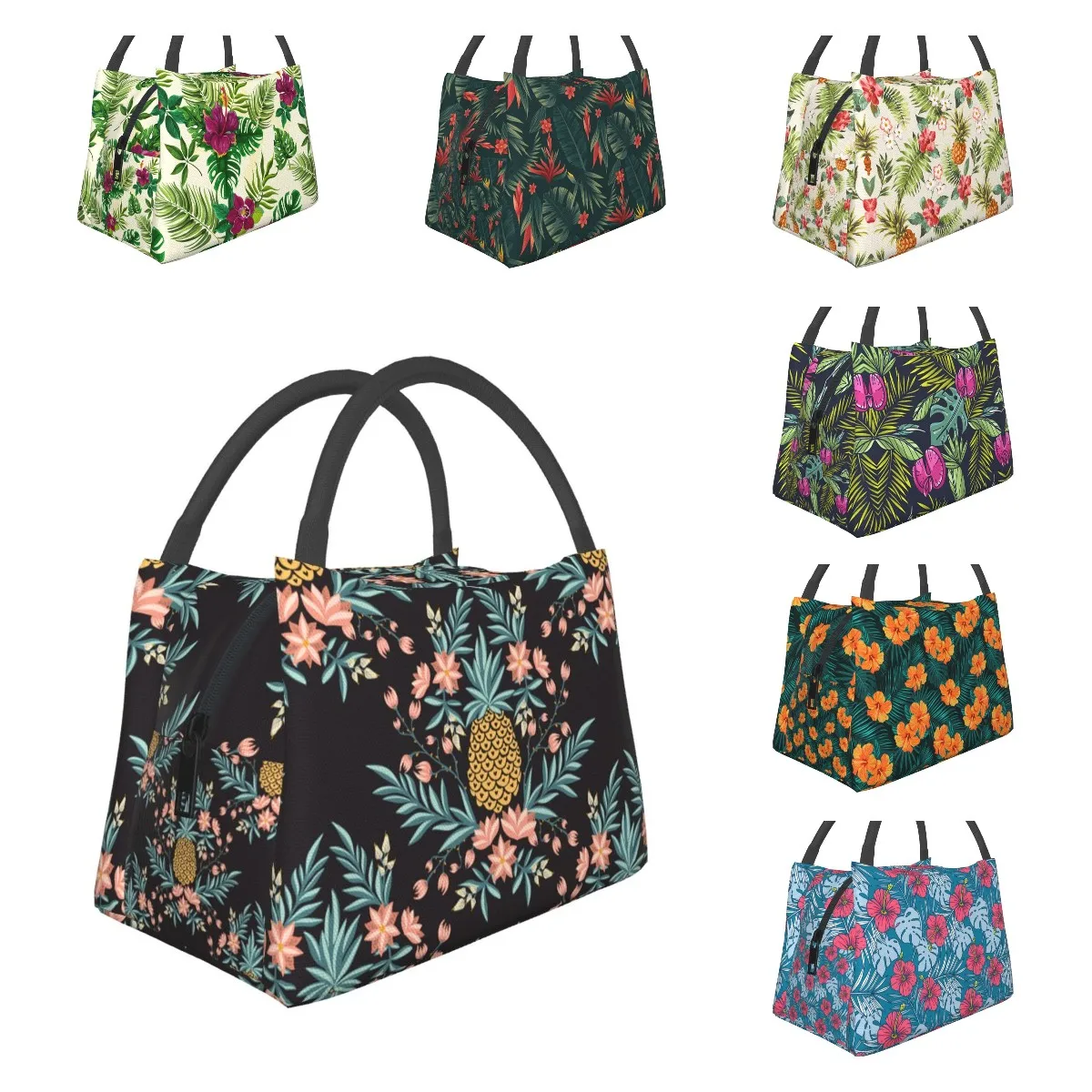 Hawaiian Hibiscus Flower Big Lunch Bag for Women Men Kids Lunch Box Insulated Lunch Container Tote Bag for Work School Picnic