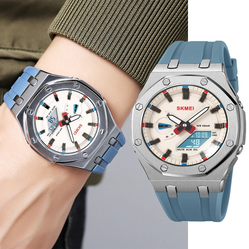 Skmei Fashion World Time Многофункциональные спортивные часы для мужчин Светодиодный водонепроницаемый цифровой аналоговый дисплей Роскошные кварцевые наручные часы (art.: 3920c80207fea) - 3920c80207fea