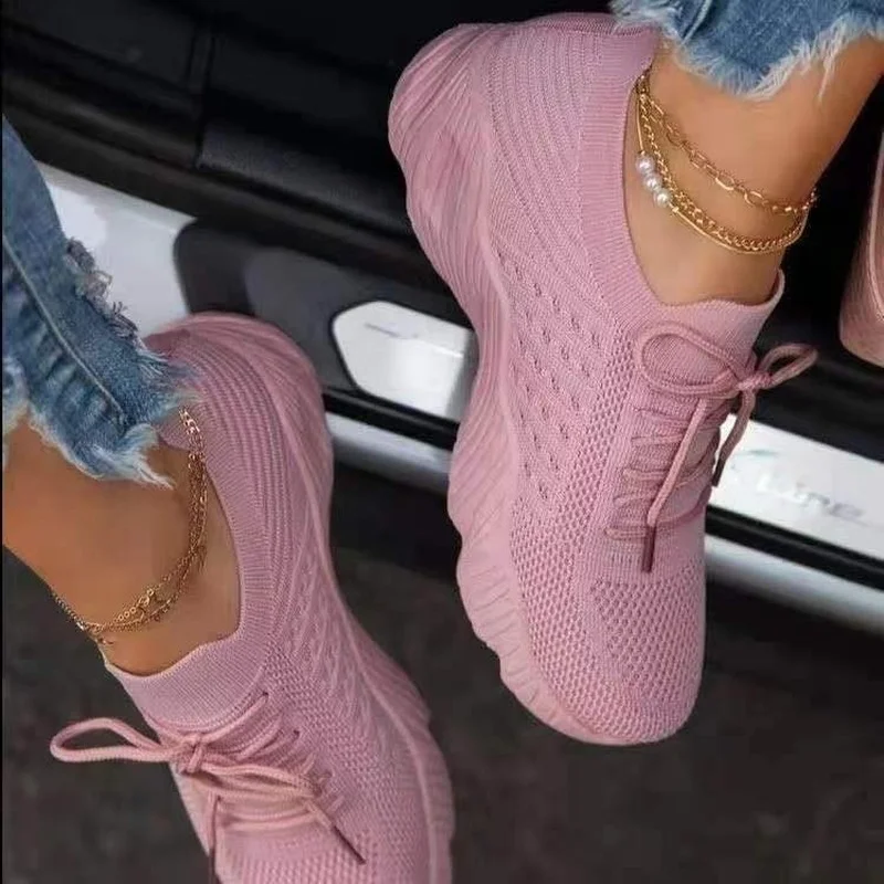 

2022 Spring and Autumn New Flying Weaving Women's Shoes Air Cushion Sole Large Size Mesh Breathable Casual Shoes Women's Shoes