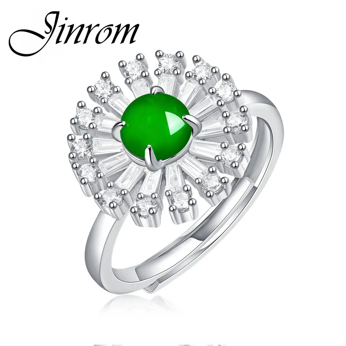 

Регулируемое кольцо Jinrom S925 из стерлингового серебра с изумрудом в форме цветка