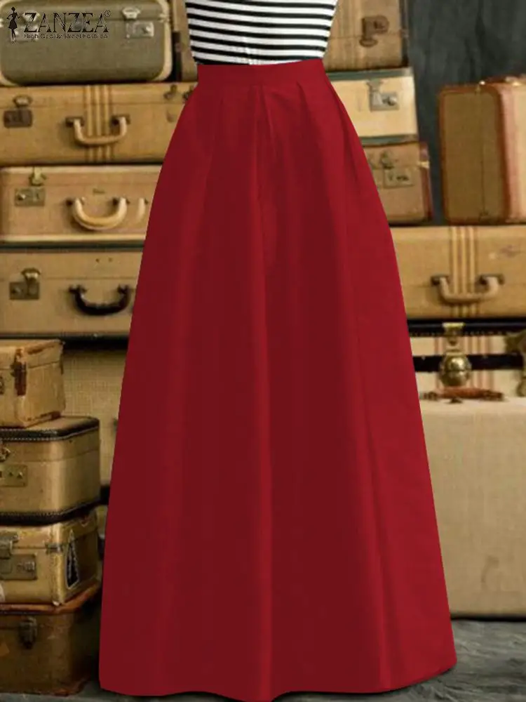 

Spring Summer ZANZEA 2023 Women Skirts A Line Solid Ankle Length Sundress Elegant Party Maxi Skirt Female Zipper Robe Vestidos