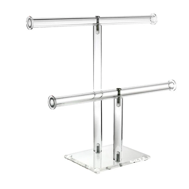 

2-Tier Acrylic Bracelet Necklace Bangle Jewelry Display Holder Stand with Ring Holder for Store Tradeshow T-bar Showcase T8DE
