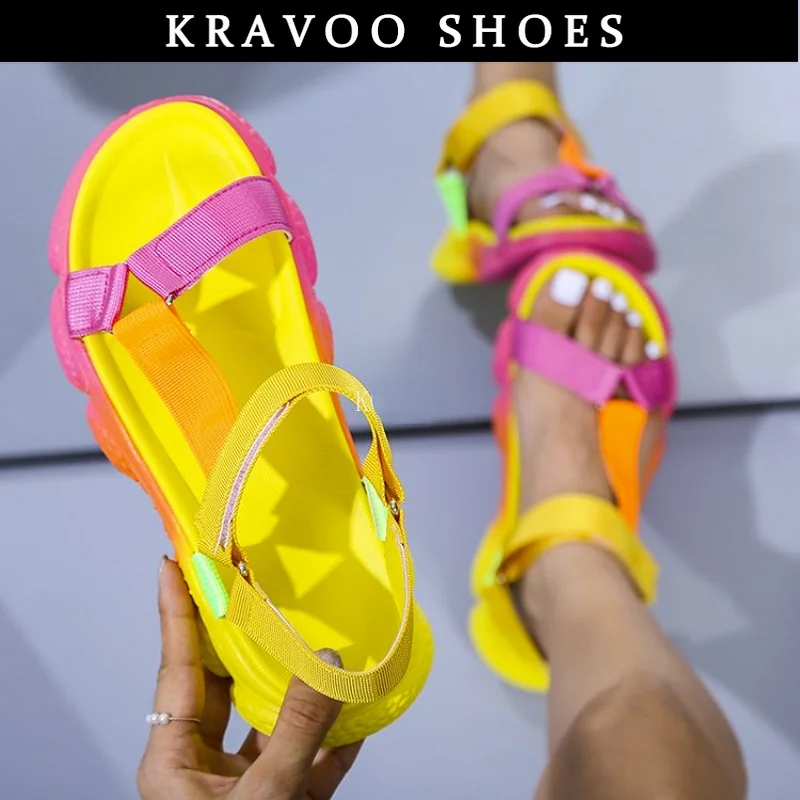 

KRAVOO 2023 Summer Big Size 43 Multi Colors Casual Shoes Woman Flat Dropship Comfortable Sandals Female Light Sandalias De Mujer