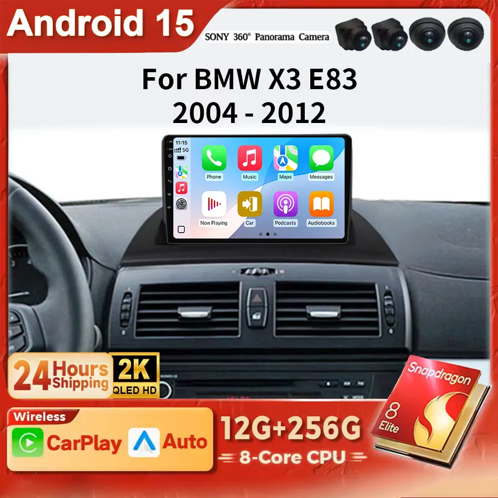 Фото Автомобильный мультимедийный плеер Android 15 2K QLED WIFI Carplay для BMW X3 E83 2004 2005 2006 2007 2008 2009 2010 2011 2012 4G BT GPS DSP №1