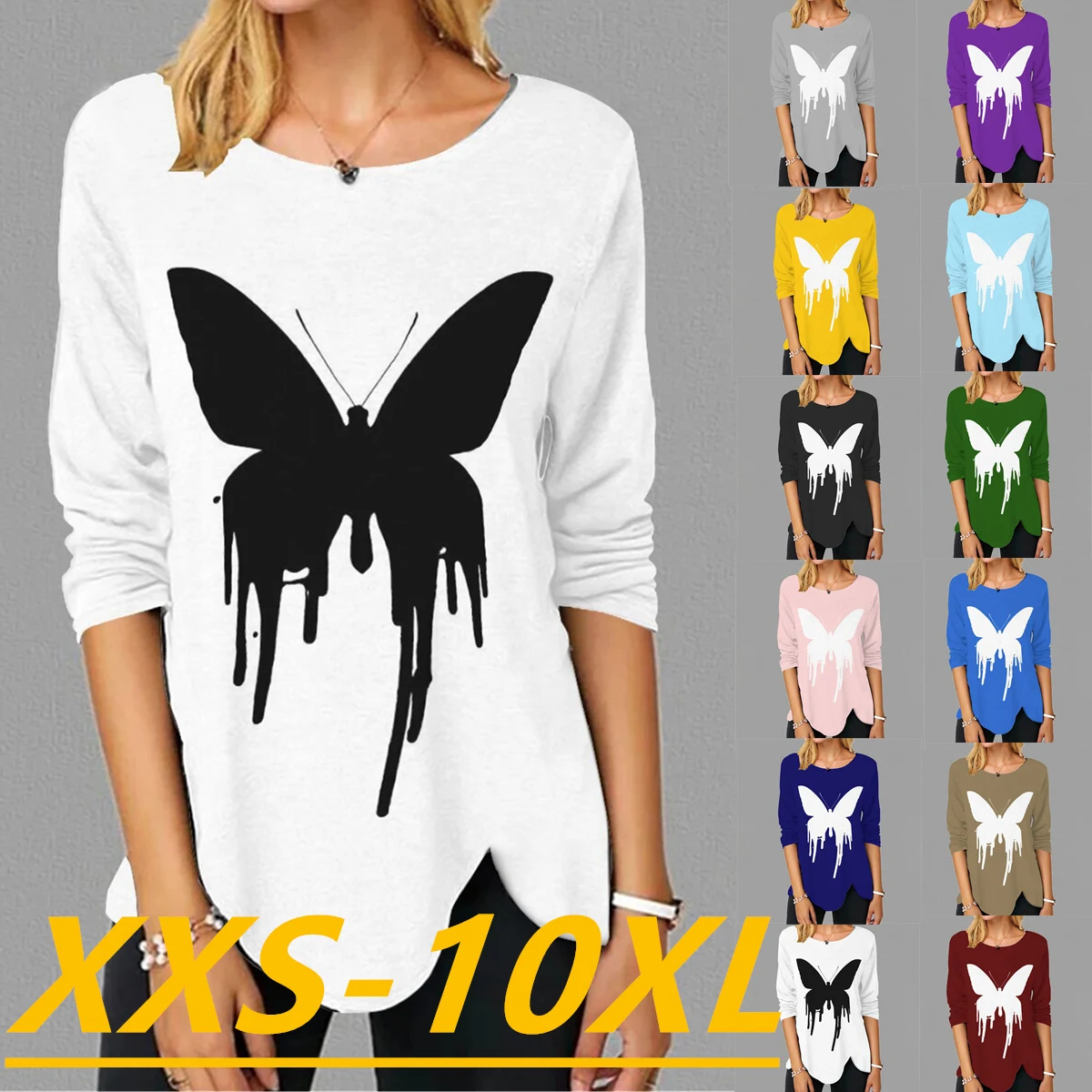 

Autumn/Winter 2022 Fashion Women's Print Round Neck Long Sleeve Casual Plus Size Top XXS-10XL