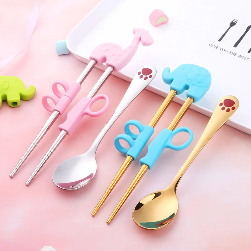 

Animal Cute Silicone Exercises Hollow Chopsticks Stainless Baby Children Learn Chopsticks Training Chopsticks Ring Cartoon