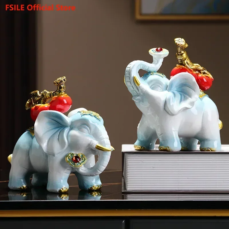 

FSILE Persimmons Elephants A Pair of Creative Home Furnishings Living Room TV Wine Cabinet Decorations Office Decorations