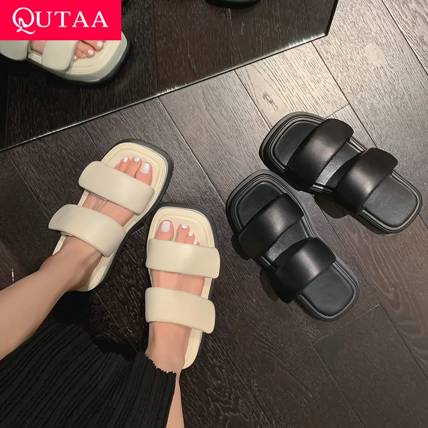 

QUTAA 2023 Platforms Med Heel Summer New Arrival Women Slippers Casual Leisure Fashion Party Shoes Woman Sandals Size 35-40