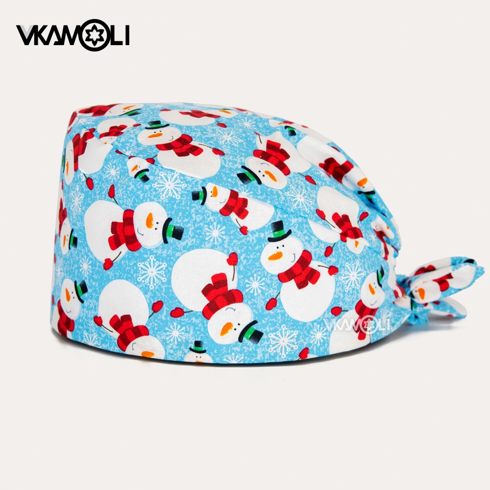 

Christmas snowman printing Scrub Cap Women and men Cotton Adjustable Scrub hat Christmas hat lab work hat nurses hats