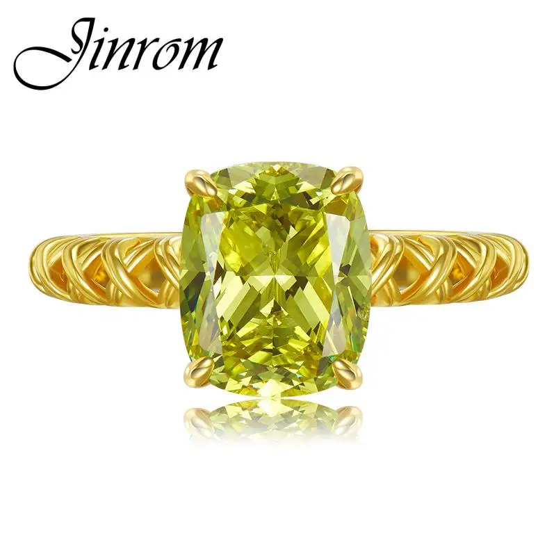 

Jinrom Vintage 18K Gold Plated 925 Sterling Silver 9*11Mm Peridot Gemstone Wedding Fine Jewelry Ring for Women Gift