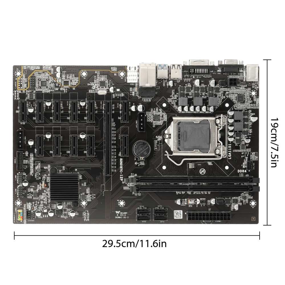 

B250 Mining Motherboard 12 PCIe Graphics Card Slot Dual Channel DDR4 LGA 1151 SATA USB 3.0 VGA DVI-I BTC Bitcoin ETH Miner