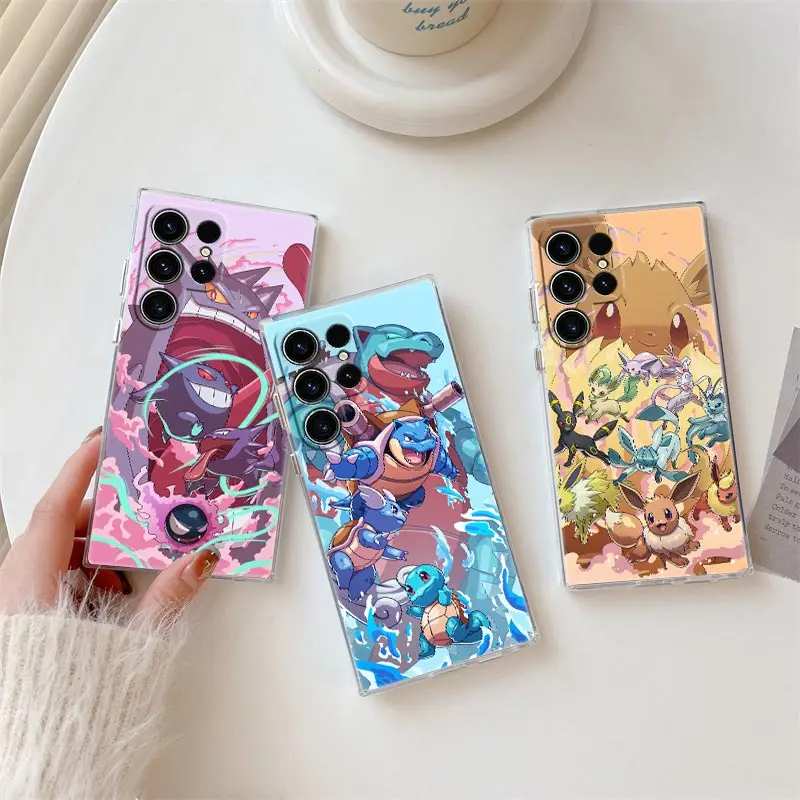 Чехол для телефона Pokemon Squirtle Eevee Gengar с аниме Samsung Galaxy S25 S24 S23 S21 Ultra S20 FE S22 Plus A35 A55 Clear