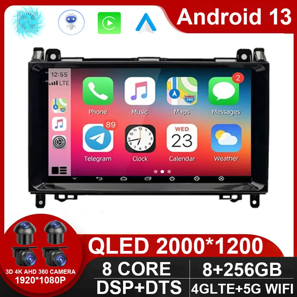 9 дюймов Android 13 для Mercedes Benz B200 Sprinter W906 W639 AB Class W169 W245 Мультимедийный плеер Авторадио