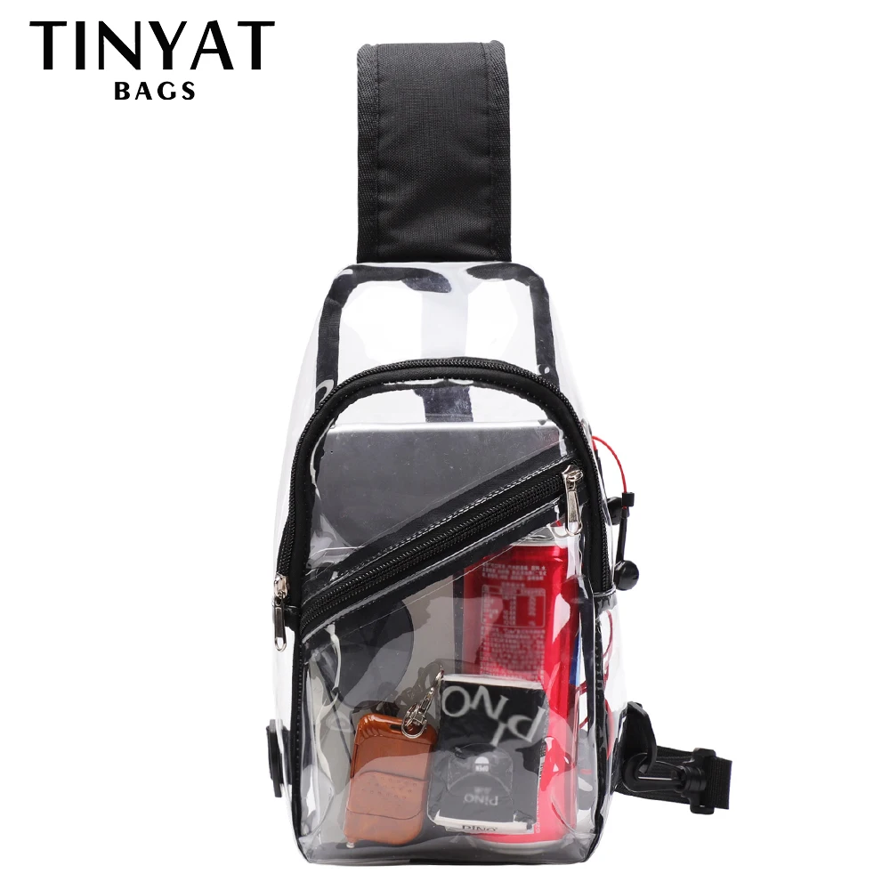 

TINYAT Transparent Chest Bags Men Women Waterproof Clear PVC Crossbody Bag Small Leisure Man Shoulder Bag Phone Sling Bags