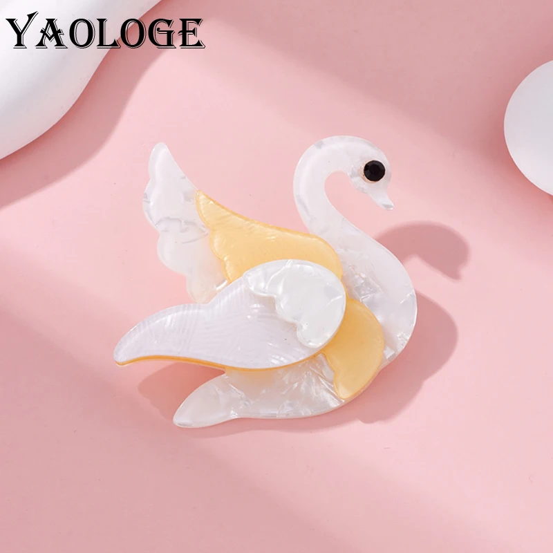 

YAOLOGE Acrylic Cartoon Swan Brooches For Women Men New Design Animal Badge Party Casual Brooch Pins Handmade Jewelry Gifts