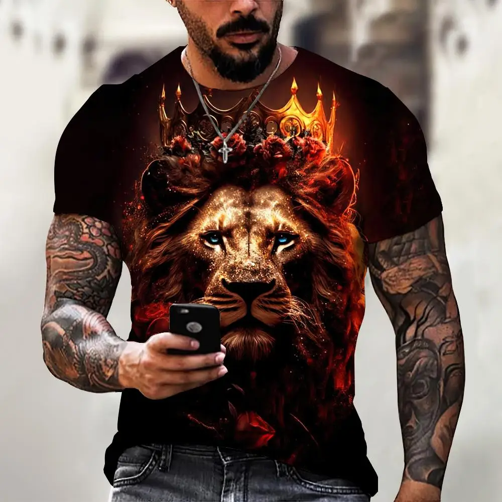 

Tiger Print Tees Top Summer Casual Wear Men's Animal Lion Pattern T-shirt Street Wear Quick Drying Fashion Wear