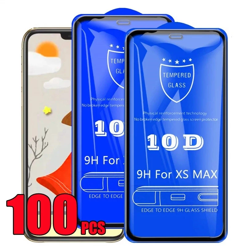 50pcs 10D Tempered Glass Full 9H Premium Screen Protector Film For iPhone 14 Pro Max 13 Mini 12 11 XS XR X 8 7 6 Plus SE