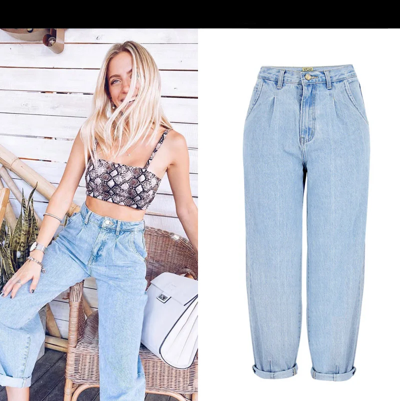 Spring and Autumn Women 2021 Fashion Cotton Jeans Blue Retro Harlan Washed New High Waist Office Ladies Casual Jeans Women