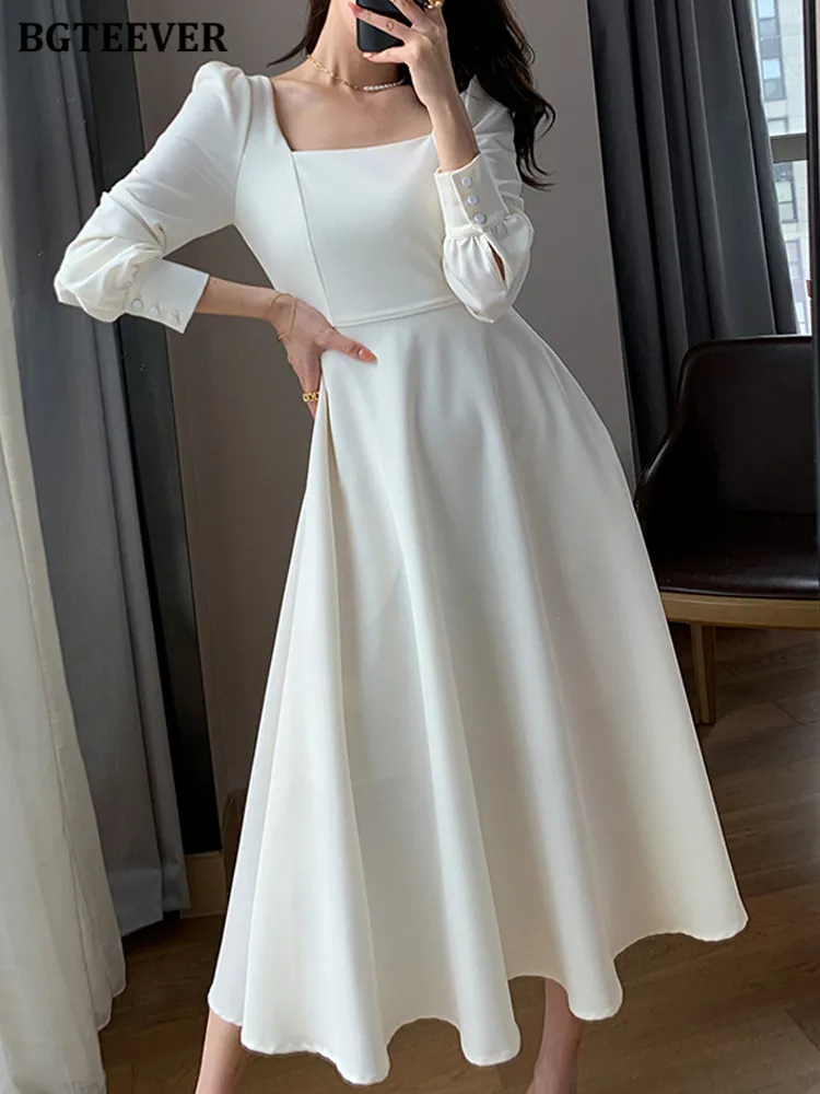 

Платье BGTEEVER женское ТРАПЕЦИЕВИДНОЕ, шикарное винтажное однотонное платье с длинным рукавом, Осень-зима 2022