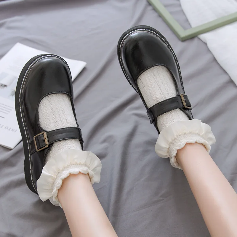 Women Socks Lolita Style Japanese Kawaii Cute Frilly Ruffle Socks Solid White Black Mesh Lace Girls Sweet Harajuku Short Socks