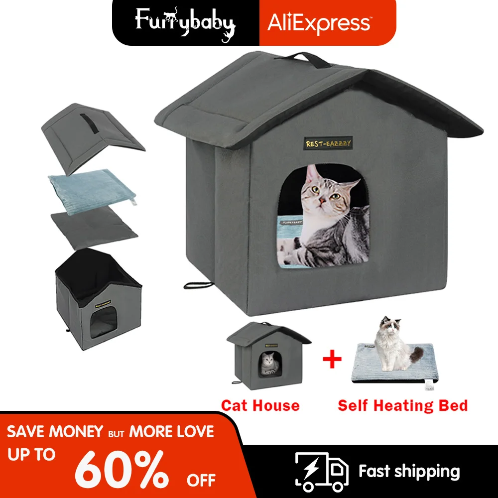 

Furrybaby Kitten Pet Supplies Cat Bed Bedroom Warm Cave Waterproof Outdoor Kennel Removable Cushion Soft Indoor House Cat Sofa