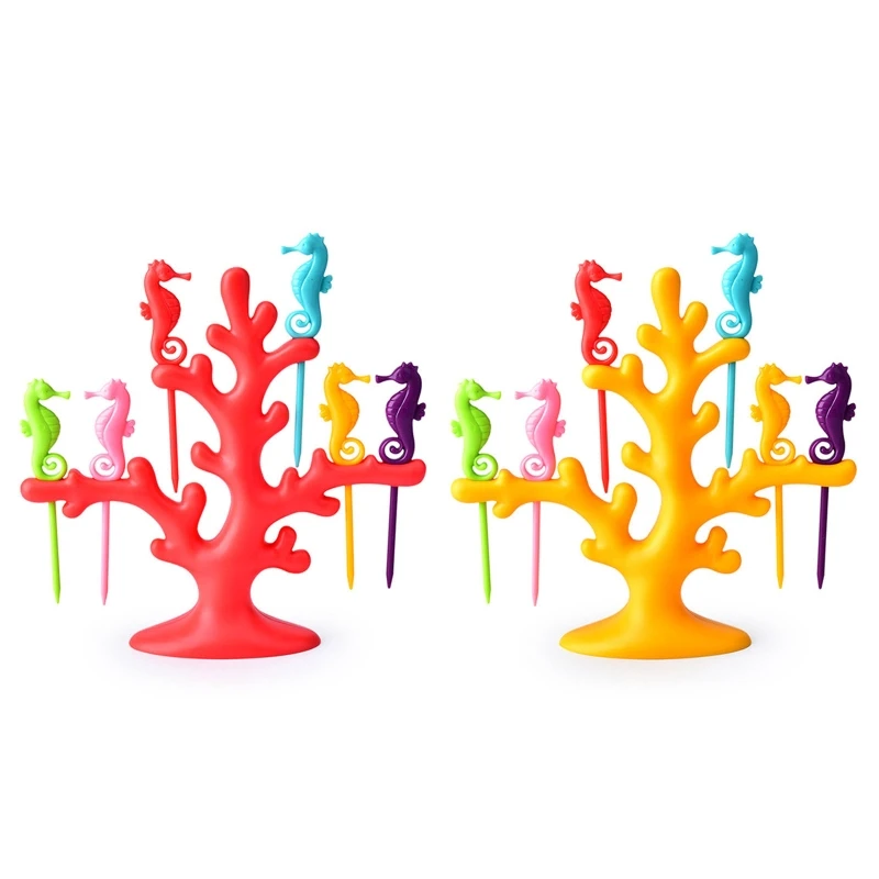 

Plastic Fruit Forks Cute Coral Seahorse Fruit Forks Dessert Forks Cake Toothpicks Foods Picks Plastic Material for Party