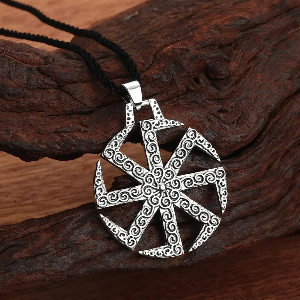 

Kinitial April Stainless Steel Small Elegant Slavic Sun Symbol Kolovrat Pendant, Sun Pagan Necklace, Slavic Mythology Sun Wheel