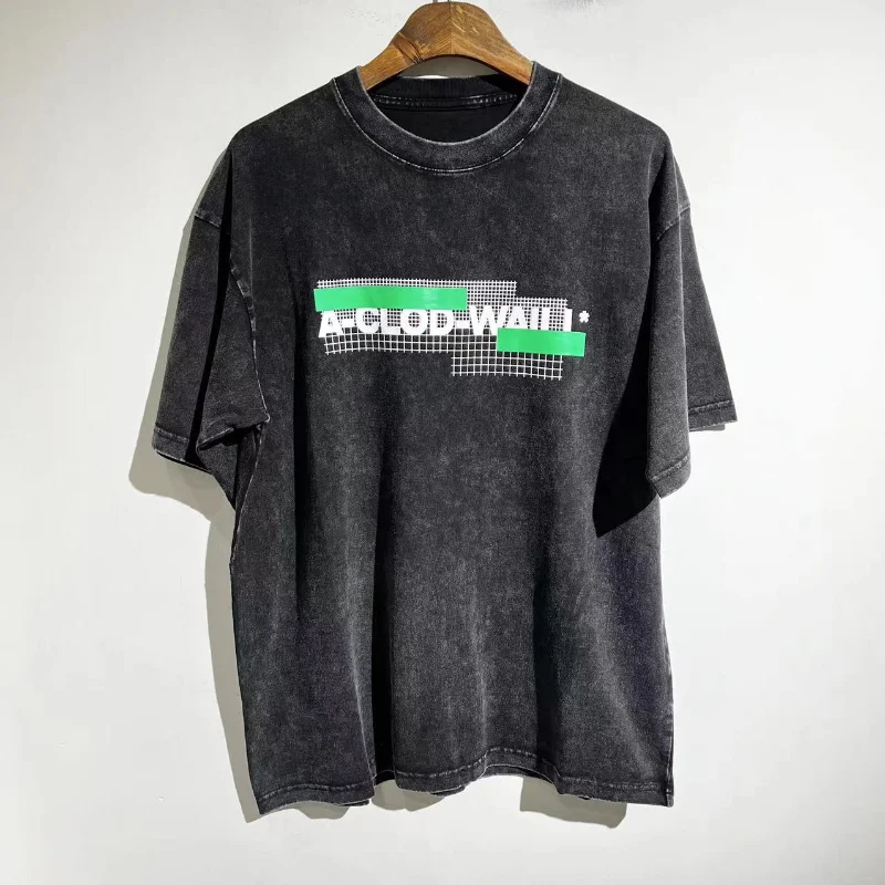 

High Street Graphic Green Patchwork Acw Oversized T-shirt Washed Logo Print Tees Y2k Streetwear Women's Clothing Men's Clothes