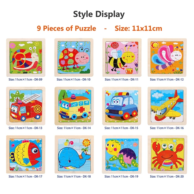 11cm/4.33in Kids Wooden Jigsaw Puzzle Games Cartoon Animal Vehicle Pattern Children Montessori Educational Toys 6