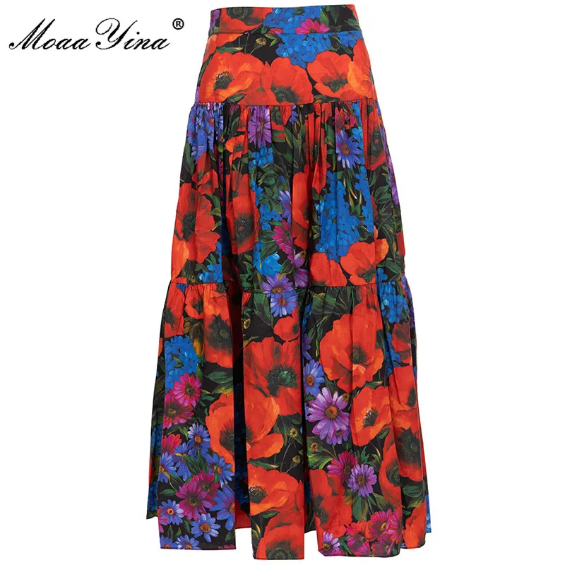 

MoaaYina Fashion Runway Designer Autumn Winter Skirts Women's Flower Print High wais Party Vintage Skirts