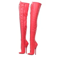 ballet style 18cm high heel pointed toe lace up over the knee sexy thigh high boots custom made