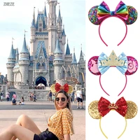 2022 hot sales spring summer theme mouse ears headband girls sequins 5bow hairband with crown kids festival hair accessories