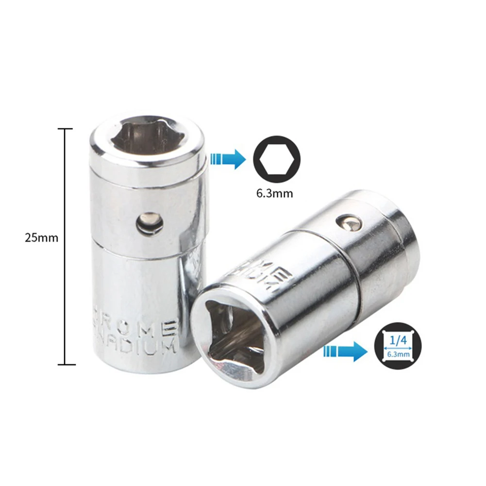 

2pcs 25mm Impact Drill Socket Adapter Converter Set 1/4" Hex Shank To 1/4" Square Driver Tool Chrome Vanadium Steel Hand Tools