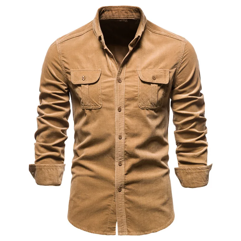 2022 autumn winter 100% cotton lapel Japanese thick corduroy men's business shirt slim casual men's long-sleeved shirt jacket
