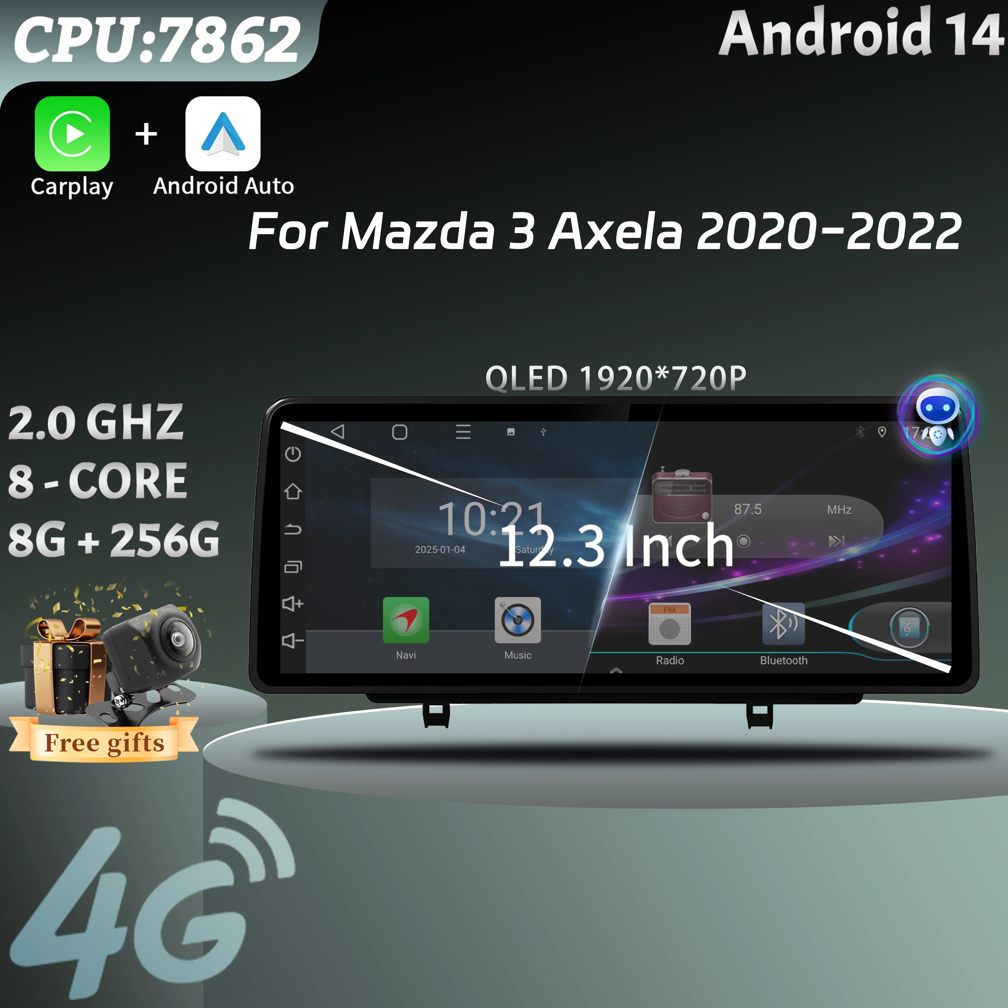 12 3-дюймовый автомобильный радиоприемник Android 14 мультимедийный 4G GPS для Mazda 3 Axela