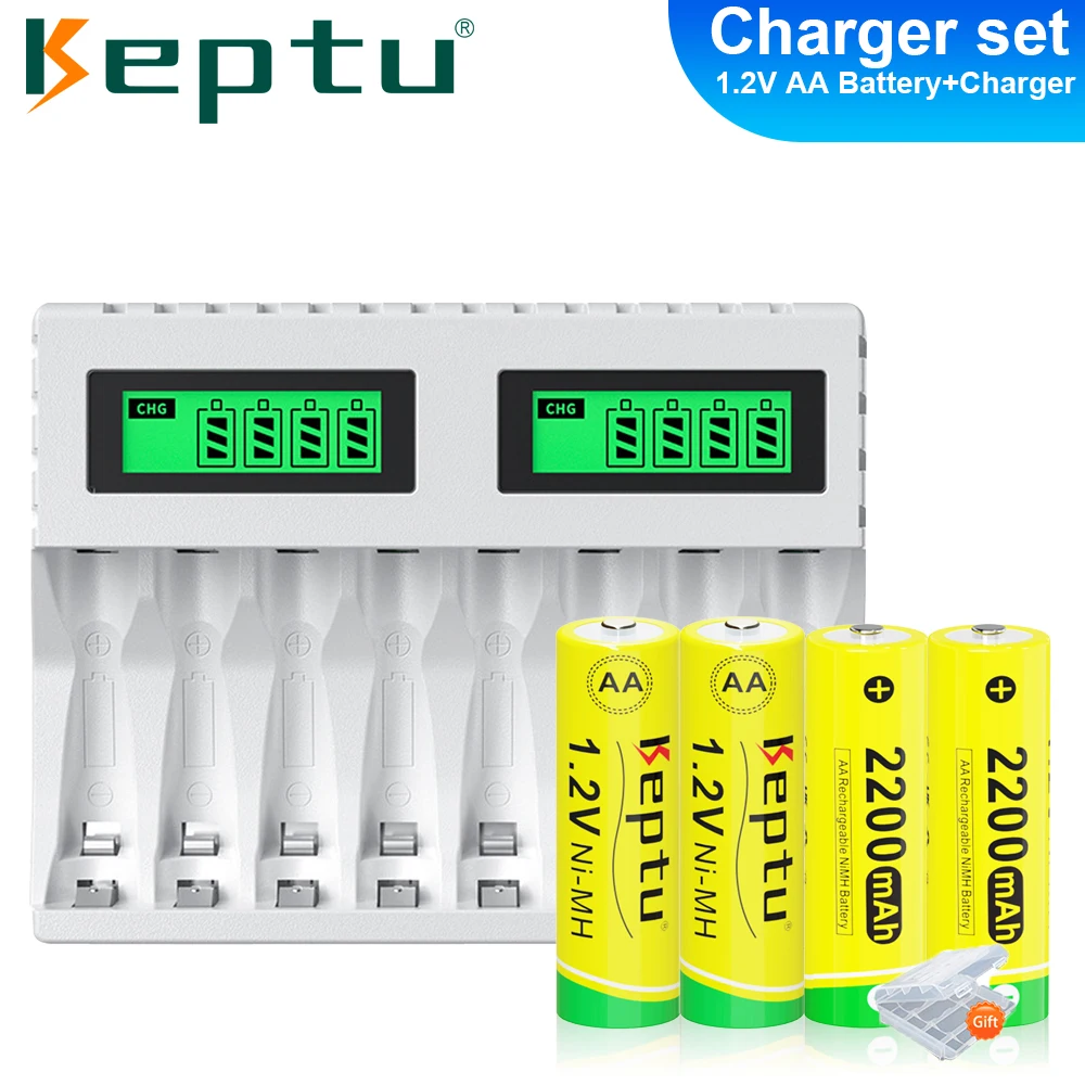 

KEPTU 1.2V AA Rechargeable Batteries 2200mAh Ni-MH AA Battery aa with 8-Slot LCD Smart 1.2V AA/AAA Rechargeable Battery Charger