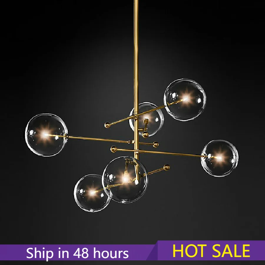 

Post Modern Creative Glass Ball Restaurant Chandeliers Retro Magic Bean Living Room Bedroom Hanging Lighting Nordic Home Lamps