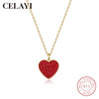 celayi 925 sterling silver red love necklace for women 2022 valentines day tanabata heart shaped collarbone chain party jewelry