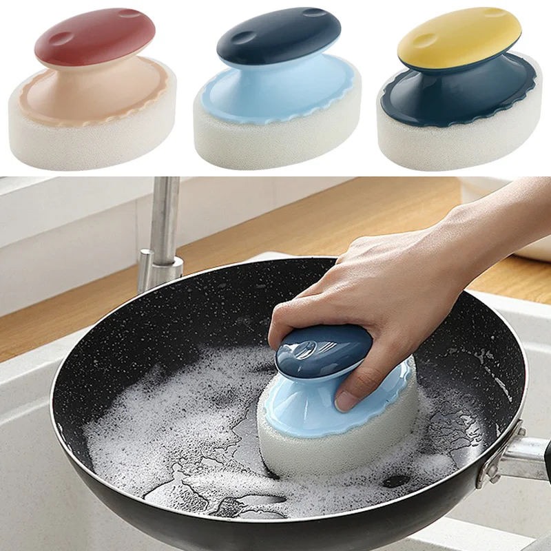 

Kitchen Cleaning Brush With Handle Kitchen Sponge Brush Household Decontamination Dishwashing Pot Bathtub Wall Cleaning Tools