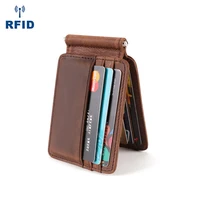 fashion mens slim wallet with money clip rfid blocking genuine leather bifold credit cards holder for men women
