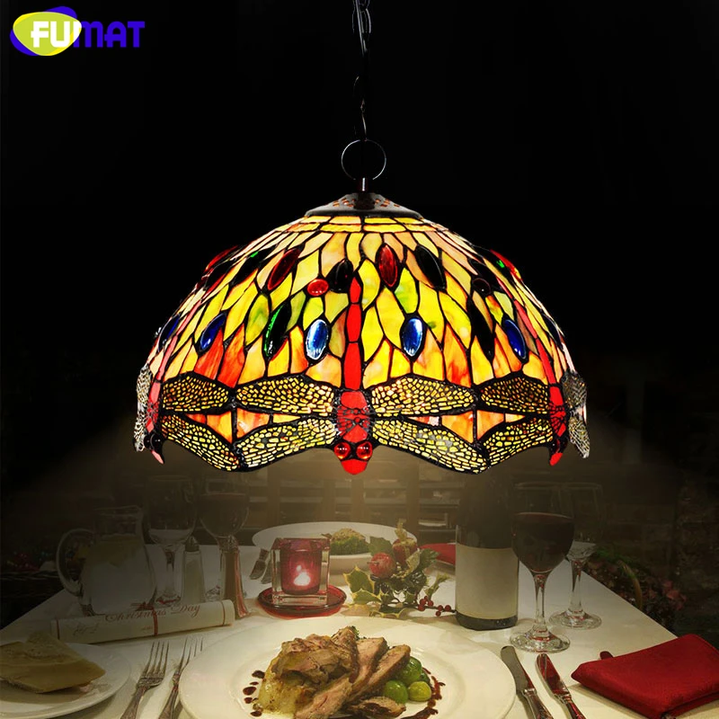 

Фумат Витражная лампа креативное искусство Стрекоза стеклянная лампа с абажуром Европейский стиль гостиная отель Кухонные светильники
