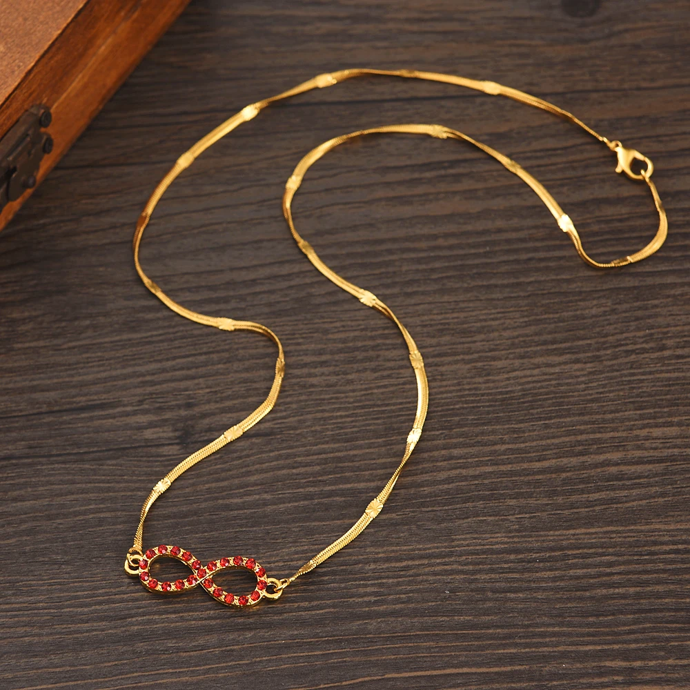 

24k Gold Color Filled New Necklace For Men Women Girl Red CZ Bracelet Fashion High Quality Chain Habesha Wedding Party Gifts