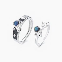 1pcs new silver color couple ring fashion creative astronaut maiden student adjustable pair lovers rings jewelry festival gift
