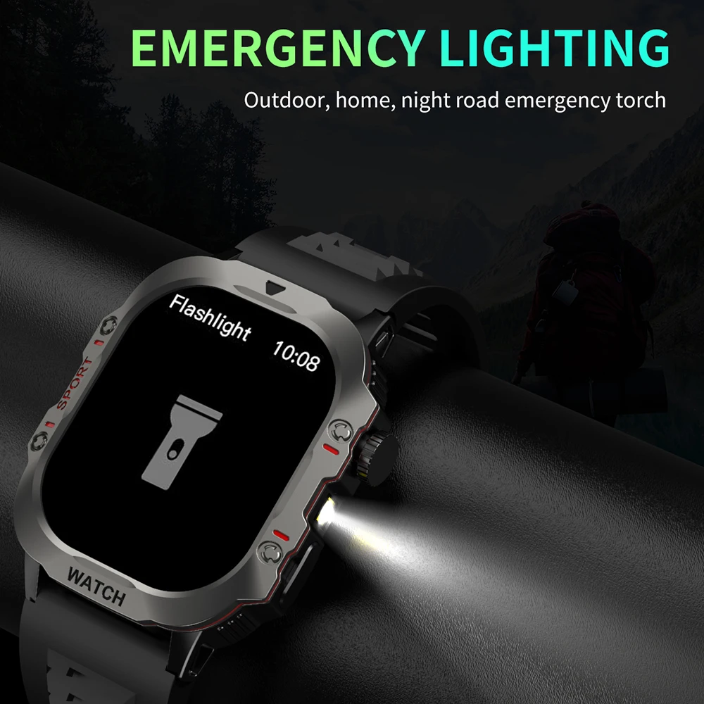 Смарт-часы для мужчин спорт на открытом воздухе фитнес-трекер фонарик монитор