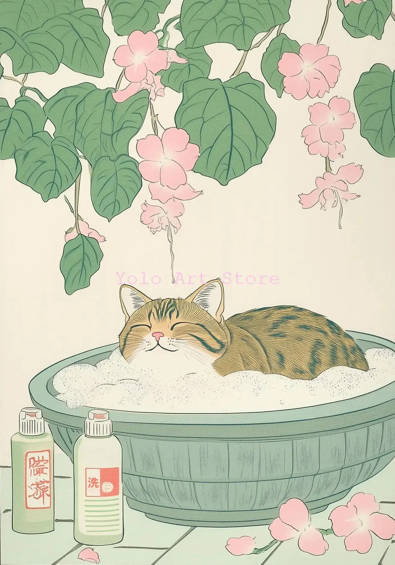 

Печать на холсте "Японские животные в ванне", классический стиль